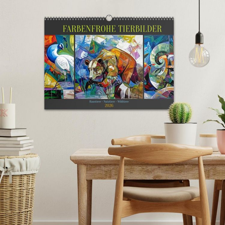 Produktbild: Farbenfrohe Tierbilder (Wandkalender 2026 DIN A3 quer), CALVENDO Monatskalender
