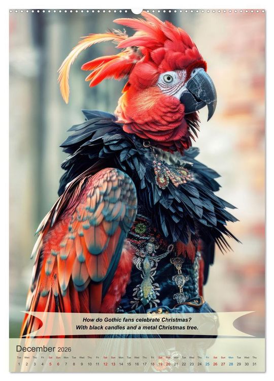 Produktbild: Funny animals in gothic style (High Quality Premium Wall Calendar 2026 DIN A2 portrait),CALVENDO 12 Month Wall Calendar