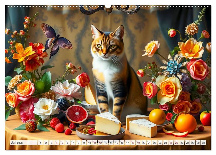 Produktbild: Klassische Katzenportr&auml;ts - Katzen in opulenten Stillleben (Wandkalender 2026 DIN A2 quer), CALVENDO Monatskalender