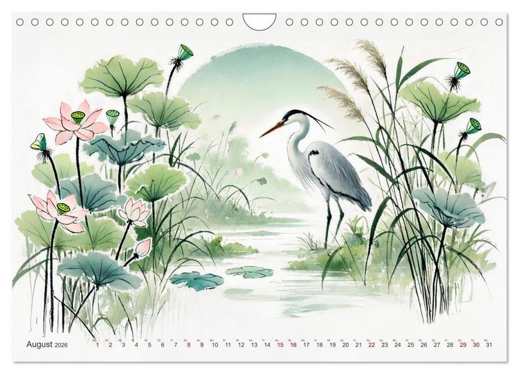Produktbild: Federleicht - Vogelwelt im Stile asiatischer Tuschmalerei (Wandkalender 2026 DIN A4 quer), CALVENDO Monatskalender