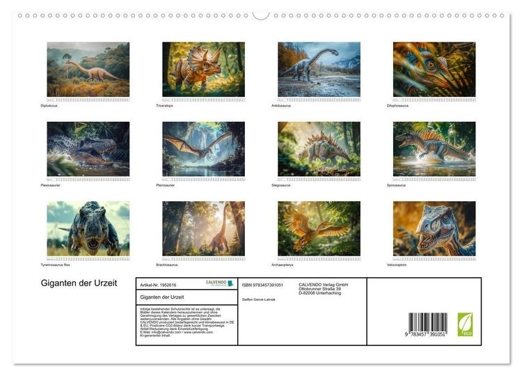 Produktbild: Giganten der Urzeit (hochwertiger Premium Wandkalender 2026 DIN A2 quer), Kunstdruck in Hochglanz