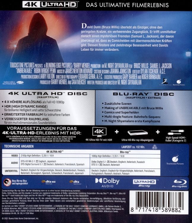 Produktbild: Unbreakable - Unzerbrechlich (4K Ultra HD) (+ Blu-ray 2D)