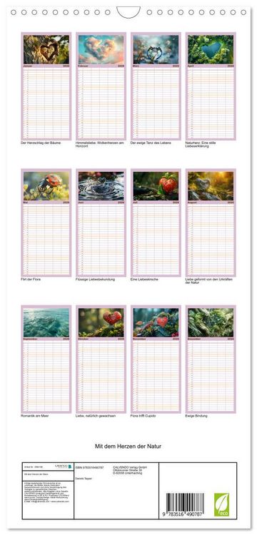 Produktbild: Familienplaner 2026 - Mit dem Herzen der Natur mit 5 Spalten (Wandkalender, 21 x 45 cm) CALVENDO