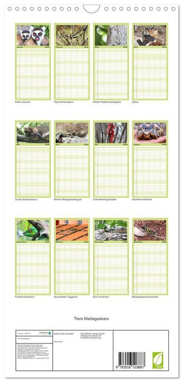 Produktbild: Familienplaner 2026 - Tiere Madagaskars mit 5 Spalten (Wandkalender, 21 x 45 cm) CALVENDO
