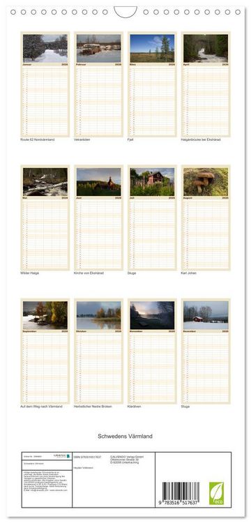 Produktbild: Familienplaner 2026 - Schwedens V&auml;rmland mit 5 Spalten (Wandkalender, 21 x 45 cm) CALVENDO