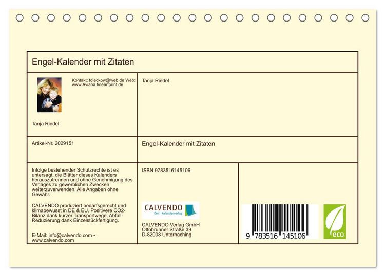 Produktbild: Engel-Kalender mit Zitaten (Tischkalender 2026 DIN A5 quer), CALVENDO Monatskalender