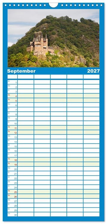 Produktbild: Familienplaner 2027 - Oberes Mittelrheintal Sehnsuchtsziel f&uuml;r Romantiker mit 5 Spalten (Wandkalender, 21 x 45 cm) CALVENDO