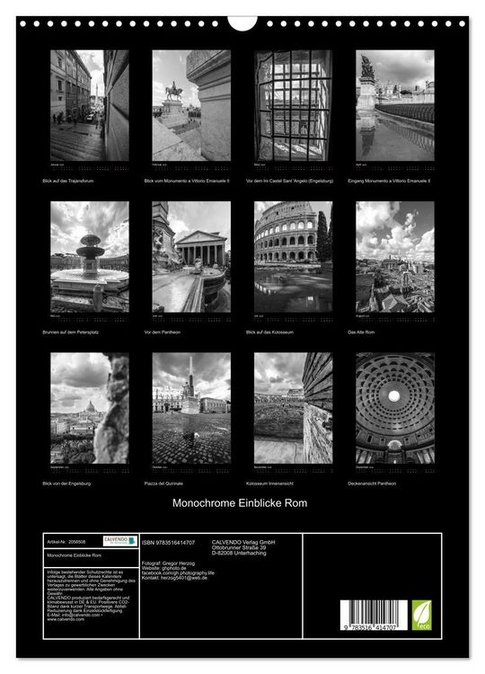 Produktbild: Monochrome Einblicke Rom (Wandkalender 2026 DIN A3 hoch), CALVENDO Monatskalender