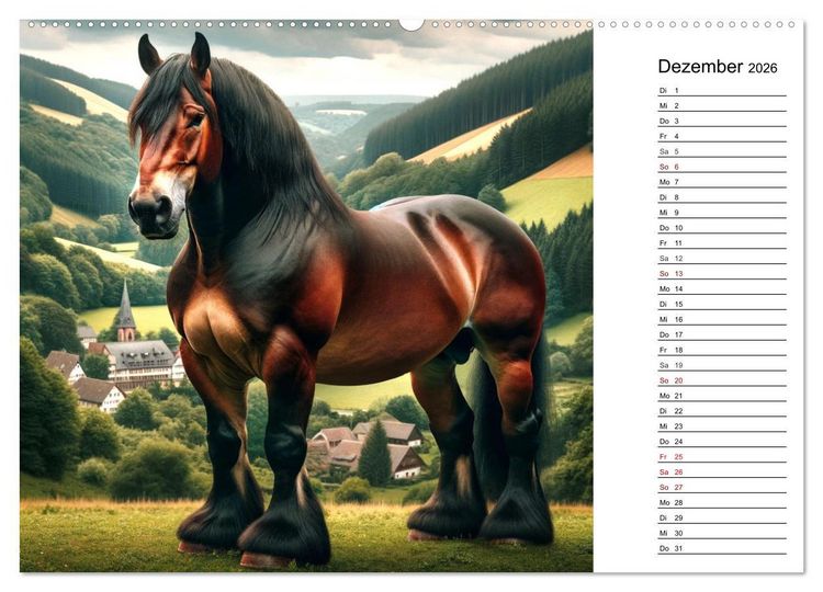 Produktbild: Kaltbl&uuml;ter - Die majest&auml;tische Kraft und Sch&ouml;nheit der Kaltblutpferde (hochwertiger Premium Wandkalender 2026 DIN A2 quer), Kunstdruck in Hochglanz