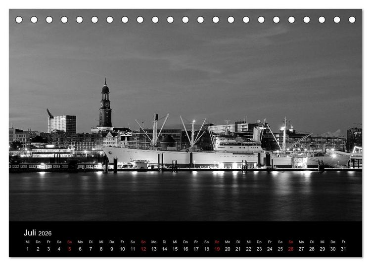 Produktbild: Hamburg monochrome Impressionen (Tischkalender 2026 DIN A5 quer), CALVENDO Monatskalender