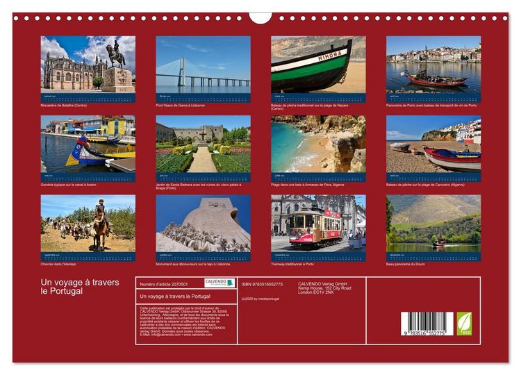 Produktbild: Un voyage &agrave; travers le Portugal (Calendrier mural 2026 DIN A3 vertical), CALVENDO calendrier mensuel