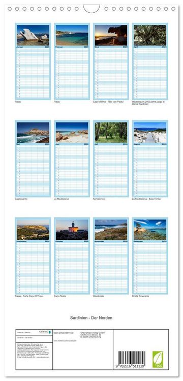 Produktbild: Familienplaner 2026 - Sardinien - Der Norden mit 5 Spalten (Wandkalender, 21 x 45 cm) CALVENDO