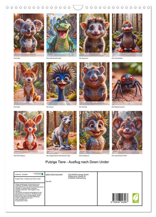 Produktbild: Putzige Tiere - Ausflug nach Down Under (Wandkalender 2026 DIN A3 hoch), CALVENDO Monatskalender