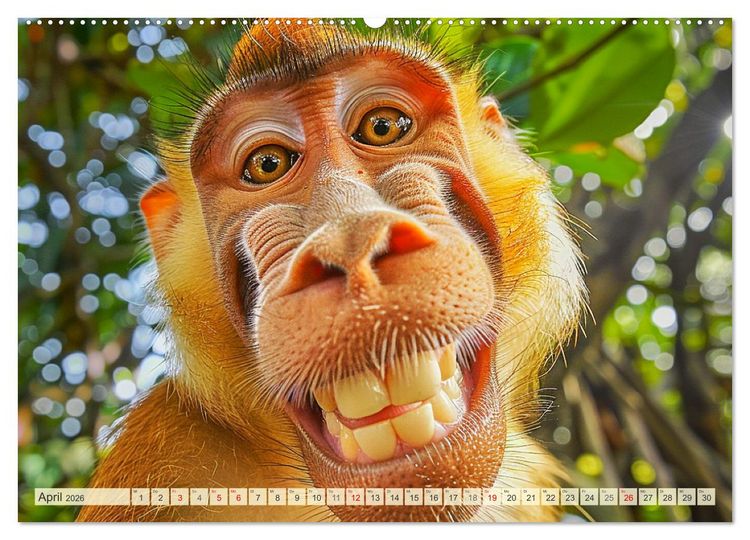 Produktbild: Affige Selfies. Tierisch witziges aus dem Dschungel (Wandkalender 2026 DIN A2 quer), CALVENDO Monatskalender