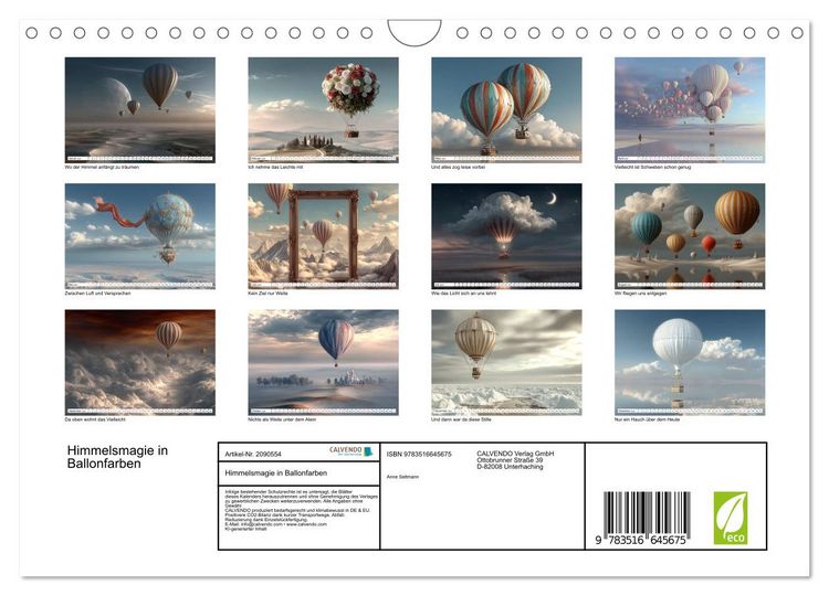 Produktbild: Himmelsmagie in Ballonfarben (Wandkalender 2026 DIN A4 quer), CALVENDO Monatskalender