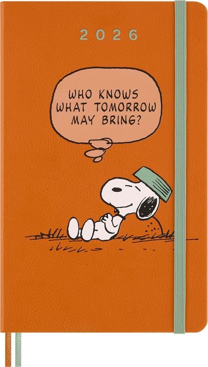 Produktbild: Moleskine 12 Monate Peanuts Snoopy Tomorrow Wochen Notizkalender 2026, L/A5, 1 Wo = 1 Seite, fester Einband, Kadmiumorange