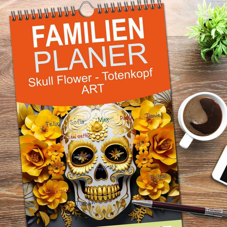 Produktbild: Familienplaner 2026 - Skull Flower - Totenkopf ART mit 5 Spalten (Wandkalender, 21 x 45 cm) CALVENDO