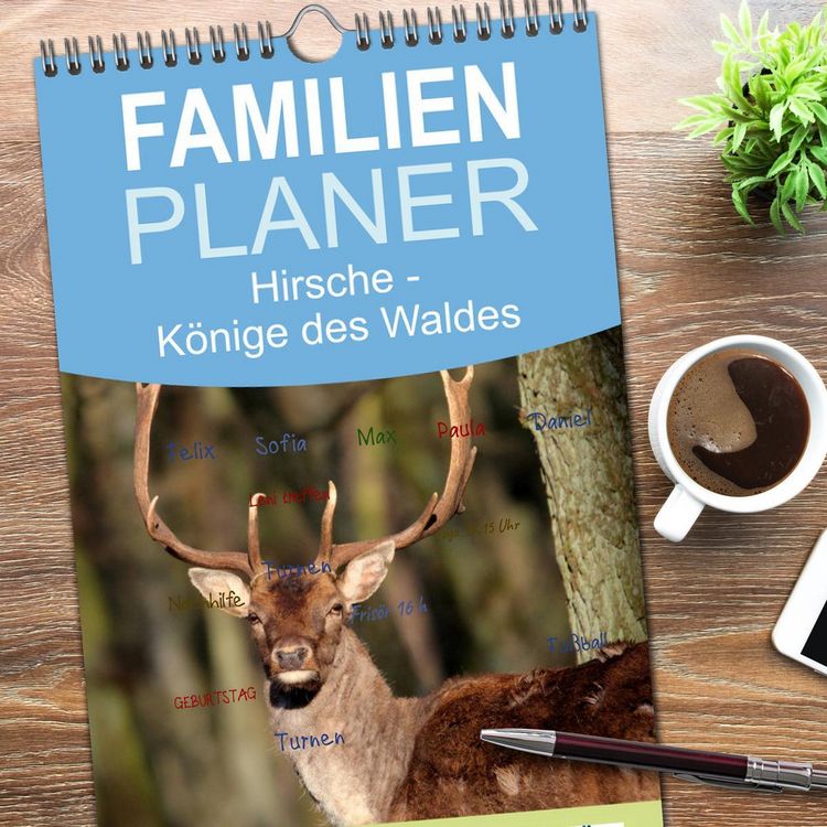Produktbild: Familienplaner 2026 - Hirsche - K&ouml;nige des Waldes mit 5 Spalten (Wandkalender, 21 x 45 cm) CALVENDO