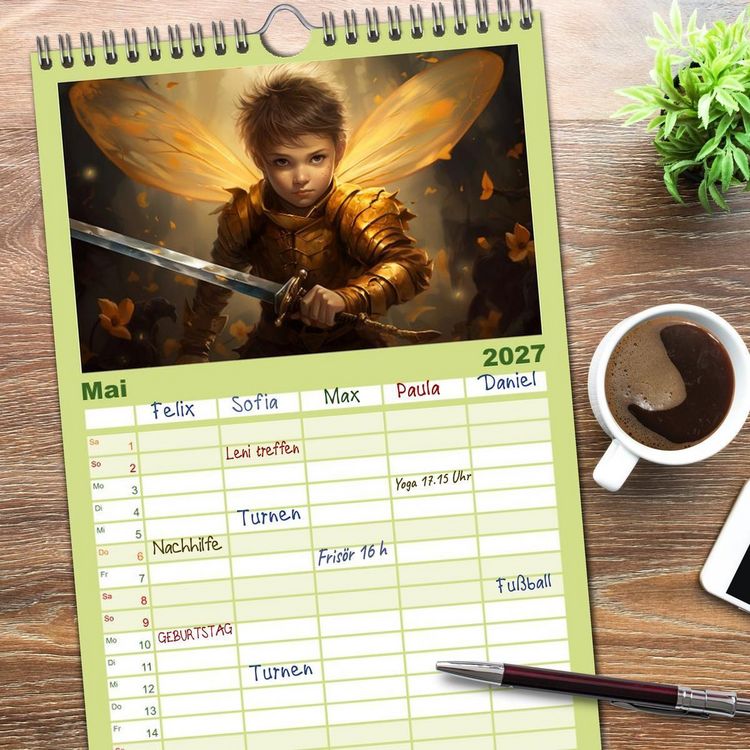 Produktbild: Familienplaner 2027 - Hallo! Ich bin die Honigbiene mit 5 Spalten (Wandkalender, 21 x 45 cm) CALVENDO