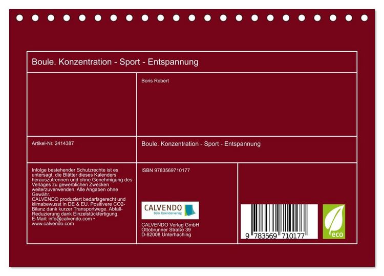 Produktbild: Boule. Konzentration - Sport - Entspannung (Tischkalender 2027 DIN A5 quer), CALVENDO Monatskalender