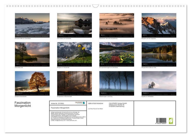 Produktbild: Faszination Morgenlicht (Wandkalender 2026 DIN A2 quer), CALVENDO Monatskalender