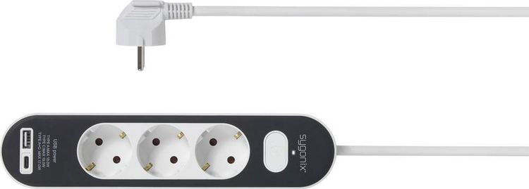 Produktbild: Sygonix SY-4755366 Steckdosenleiste mit Schalter Wei&szlig;, Grau Schutzkontakt 1St.