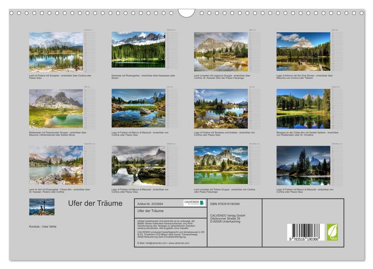 Produktbild: Ufer der Tr&auml;ume (Wandkalender 2026 DIN A3 quer), CALVENDO Monatskalender