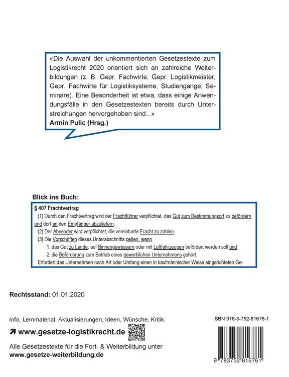 Produktbild: Logistikrecht 2020