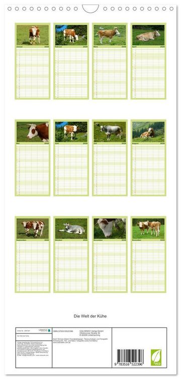 Produktbild: Familienplaner 2026 - Die Welt der K&uuml;he mit 5 Spalten (Wandkalender, 21 x 45 cm) CALVENDO