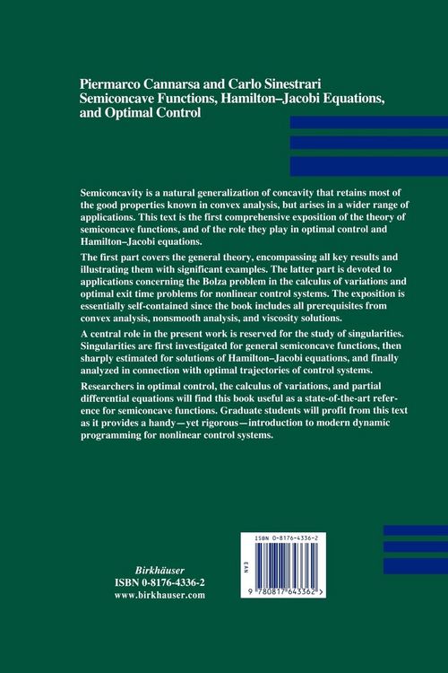 Produktbild: Semiconcave Functions, Hamilton-Jacobi Equations, and Optimal Control