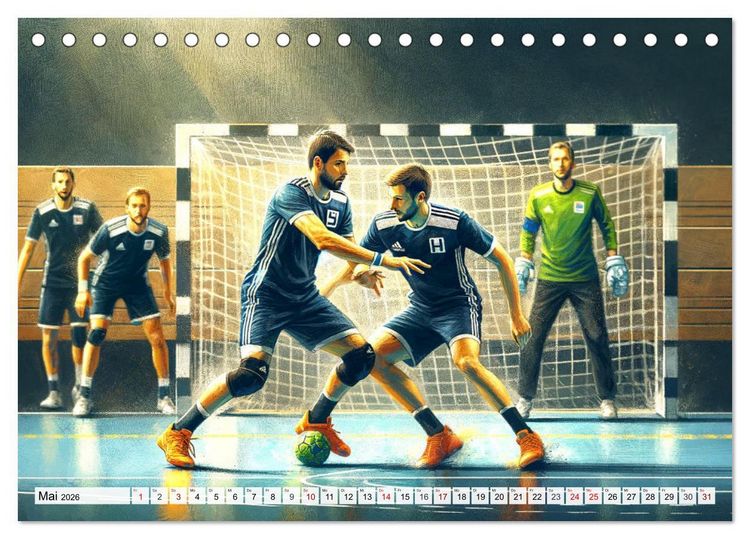 Produktbild: Handball Impressionismus, K&uuml;nstlerische Handballaktionen im KI-Pinselstrich (Tischkalender 2026 DIN A5 quer), CALVENDO Monatskalender