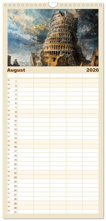 Produktbild: Familienplaner 2026 - Der Turm zu Babel: Ungemalte Bilder der Kunstgeschichte mit 5 Spalten (Wandkalender, 21 x 45 cm) CALVENDO
