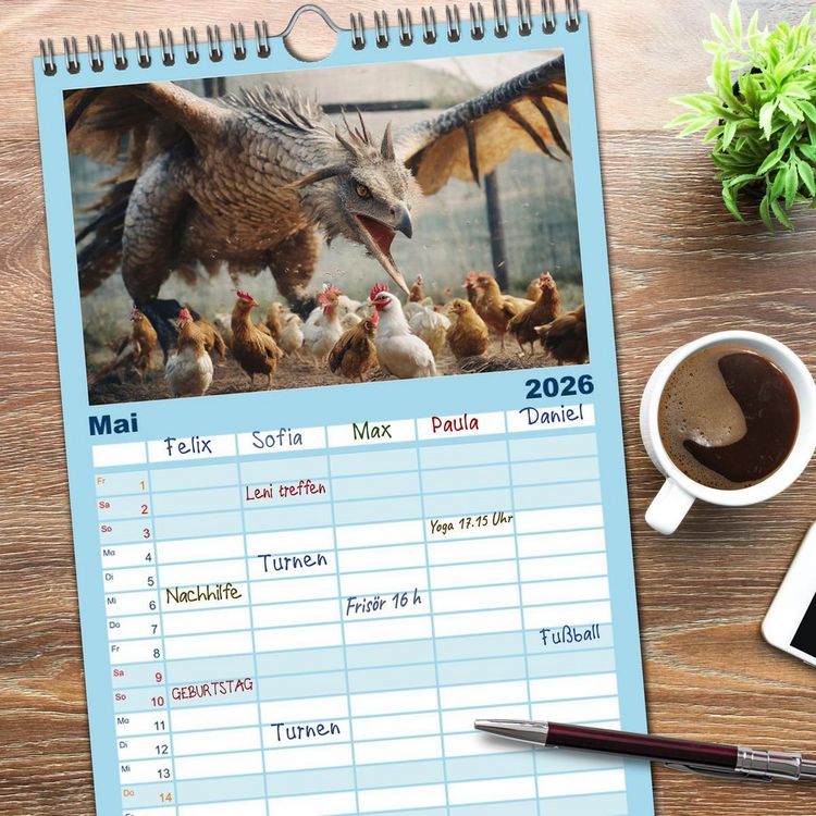 Produktbild: Familienplaner 2026 - Drachen - Herrscher der Welt mit 5 Spalten (Wandkalender, 21 x 45 cm) CALVENDO