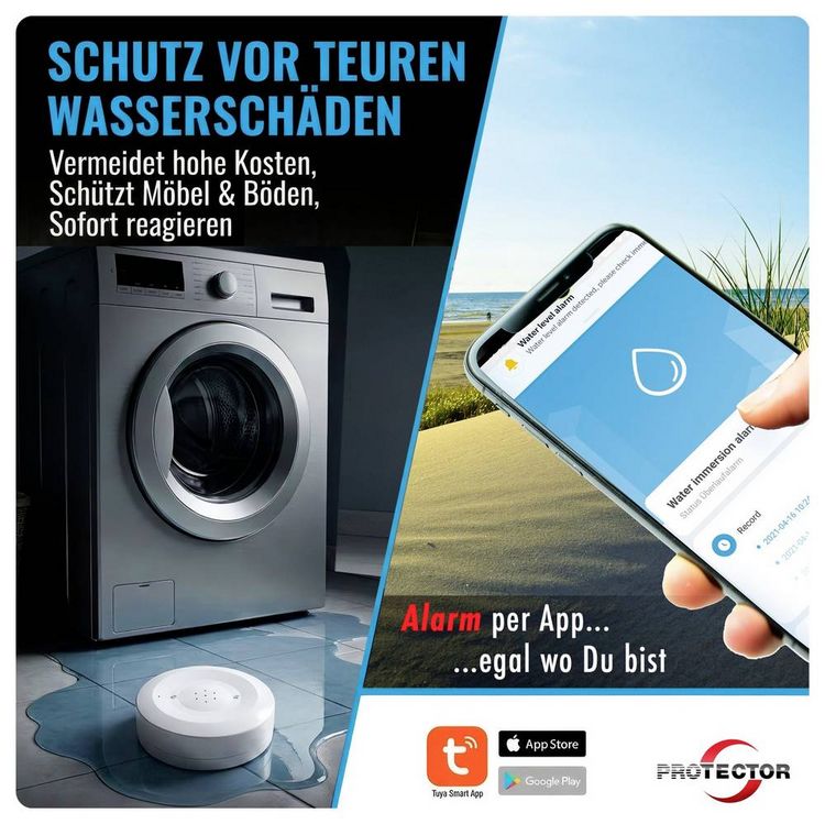 Produktbild: Protector 15045 WA-3 Wassermelder mit WIFI-Alarmweiterleitung mit App-Steuerung batteriebetrieben