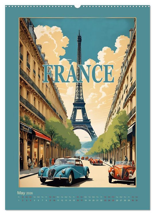 Produktbild: World Travel Posters - Nostalgic Trip Around the Globe (High Quality Premium Wall Calendar 2026 DIN A2 portrait),CALVENDO 12 Month Wall Calendar