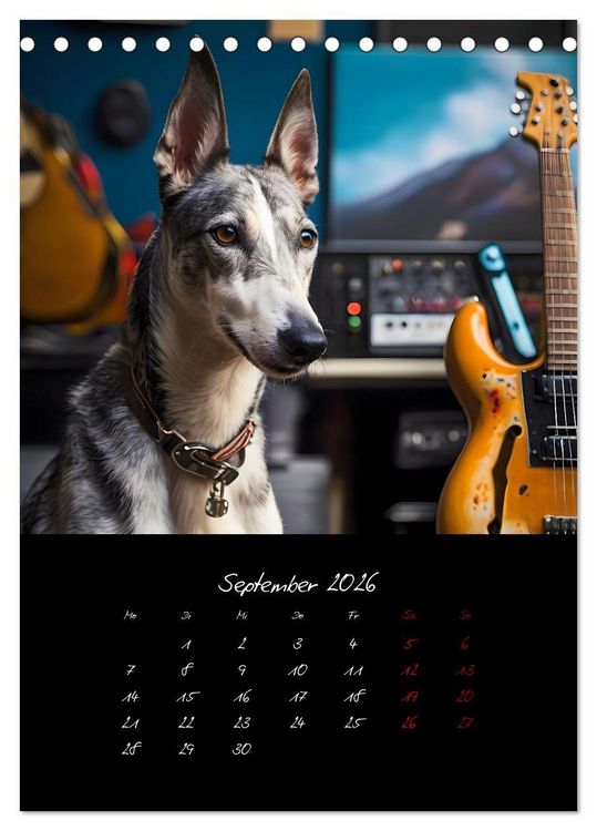 Produktbild: Gitarren und Hunde mit Herz (Tischkalender 2026 DIN A5 hoch), CALVENDO Monatskalender