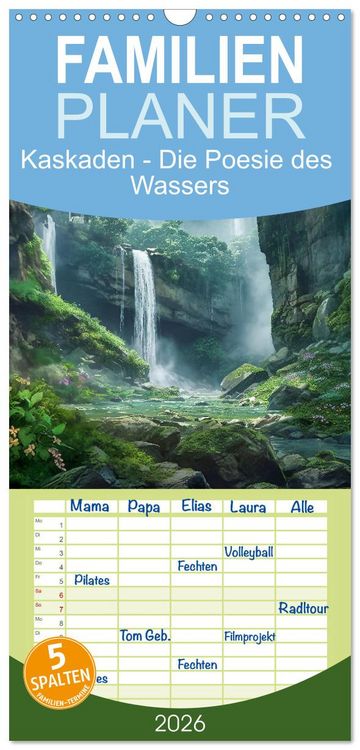 Produktbild: Familienplaner 2026 - Kaskaden - Die Poesie des Wassers mit 5 Spalten (Wandkalender, 21 x 45 cm) CALVENDO
