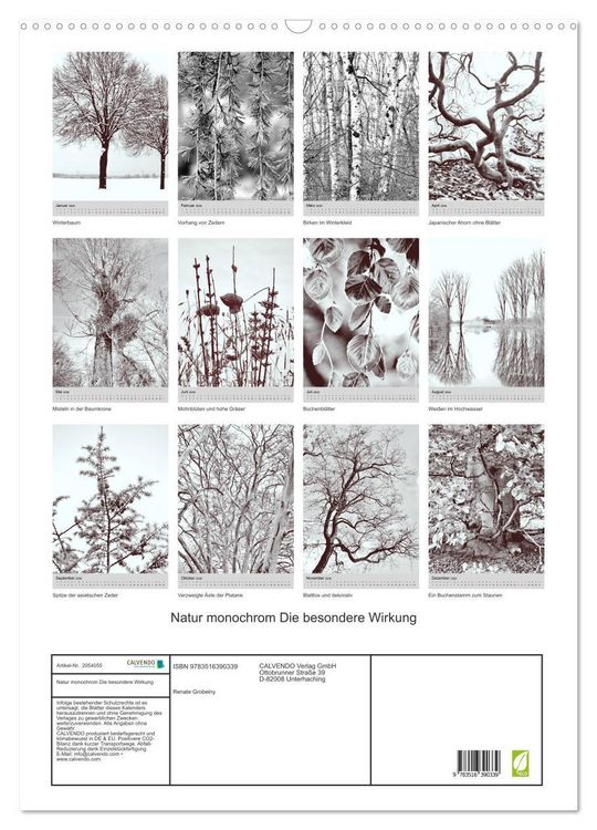 Produktbild: Natur monochrom Die besondere Wirkung (Wandkalender 2026 DIN A2 hoch), CALVENDO Monatskalender