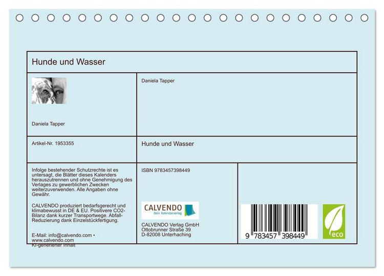 Produktbild: Hunde und Wasser (Tischkalender 2026 DIN A5 quer), CALVENDO Monatskalender