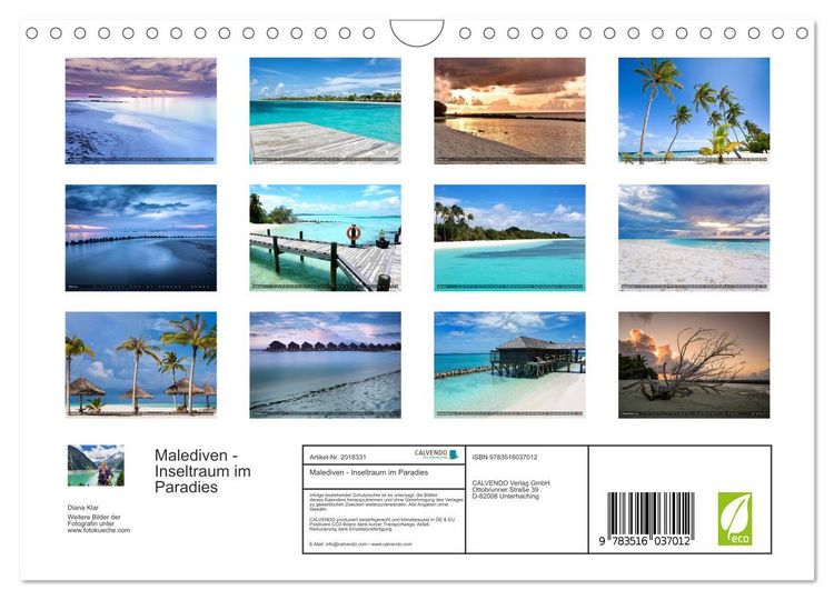 Produktbild: Malediven - Inseltraum im Paradies (Wandkalender 2026 DIN A4 quer), CALVENDO Monatskalender