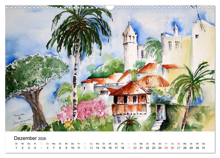 Produktbild: Aquarelle - quer durch Europa (Wandkalender 2026 DIN A3 quer), CALVENDO Monatskalender