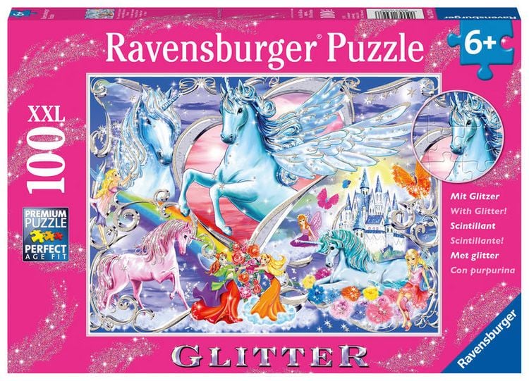 Produktbild: Puzzle Ravensburger Die sch&ouml;nsten Einh&ouml;rner 100 Teile XXL Glitzer