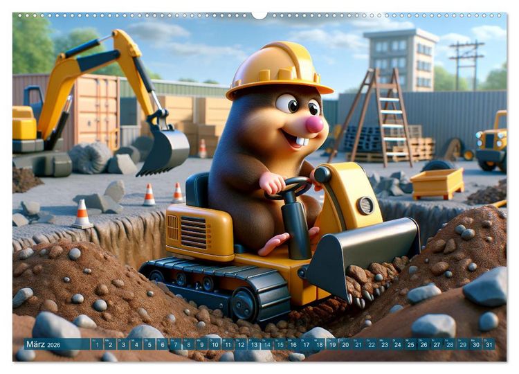 Produktbild: Tierische Helden am Bau: Ein Jahr voller Abenteuer (hochwertiger Premium Wandkalender 2026 DIN A2 quer), Kunstdruck in Hochglanz