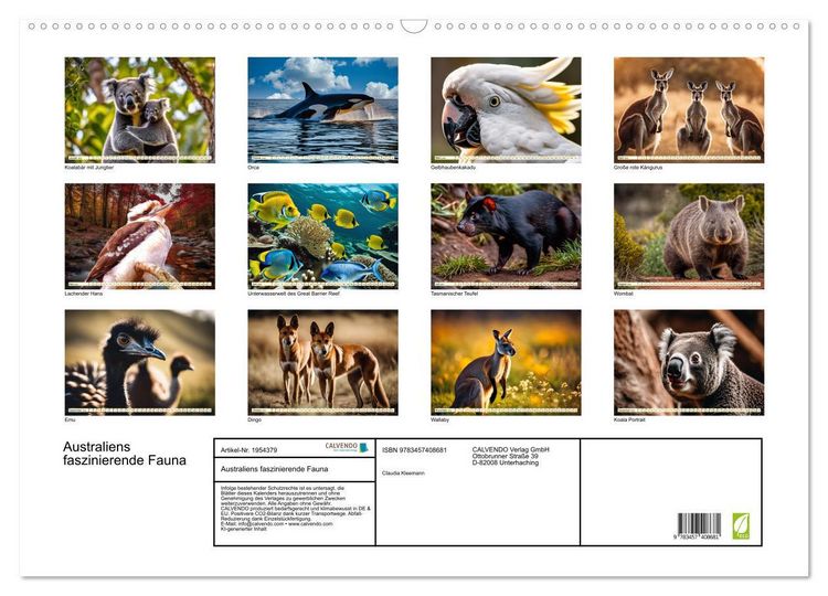 Produktbild: Australiens faszinierende Fauna (Wandkalender 2026 DIN A2 quer), CALVENDO Monatskalender