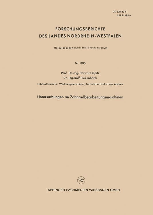 Produktbild: Untersuchungen an Zahnradbearbeitungsmaschinen