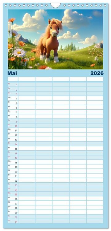 Produktbild: Familienplaner 2026 - Niedliche Ponys mit 5 Spalten (Wandkalender, 21 x 45 cm) CALVENDO
