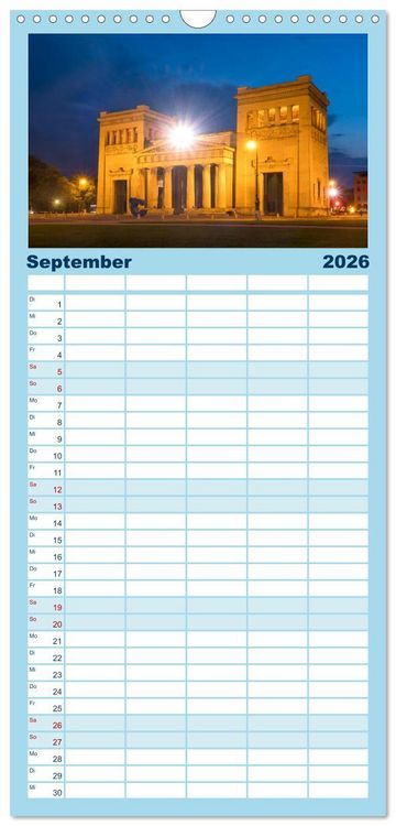 Produktbild: Familienplaner 2026 - Abend in M&uuml;nchen mit 5 Spalten (Wandkalender, 21 x 45 cm) CALVENDO