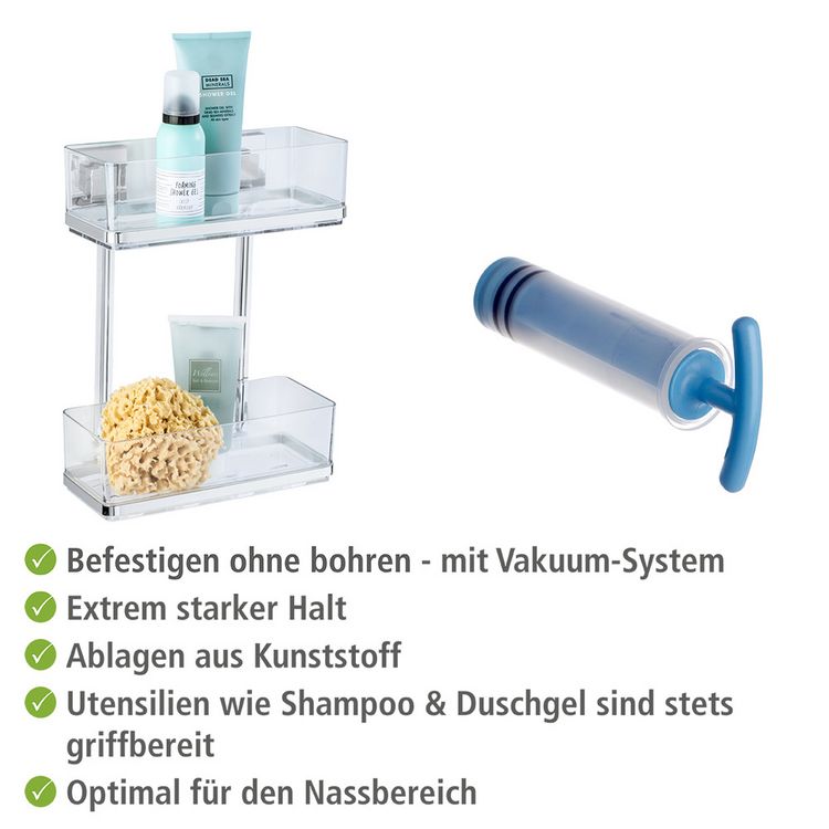 Produktbild: Vacuum-Loc&reg; Wandregal 2 Etagen Mod. Quadro Edelstahl, Befestigen ohne bohren