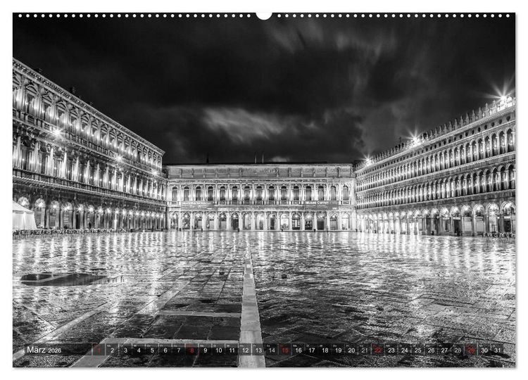 Produktbild: Leuchtendes Venedig &hellip;in monochrom (hochwertiger Premium Wandkalender 2026 DIN A2 quer), Kunstdruck in Hochglanz