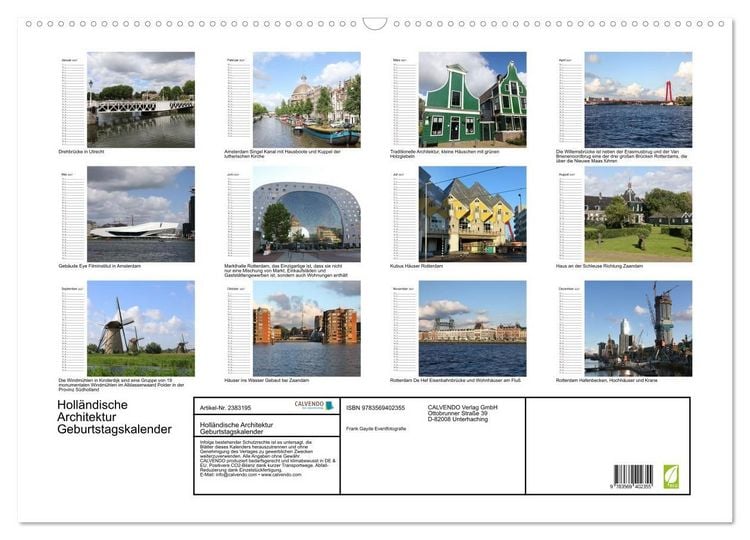 Produktbild: Holl&auml;ndische Architektur Geburtstagskalender (Wandkalender 2027 DIN A2 quer), CALVENDO Monatskalender